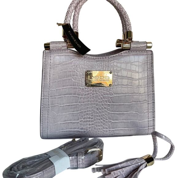 Brand New "bebe” Natalie Mini Satchel Crossbody Lavender Gold LOGO - Picture 1 of 8